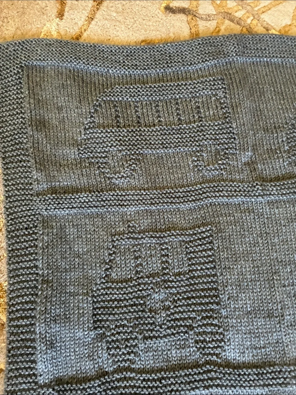 Gray Knit Kids Blanket with Vehicle Motif